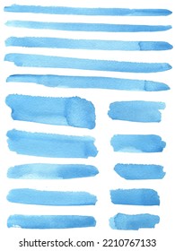 Big set of vector blue brush strokes.Watercolor texture splatters. Grunge rectangle text boxes. Frames for text or quote.
