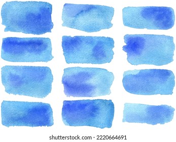 Big set of vector blue brush strokes.Watercolor texture splatters. Grunge rectangle text boxes. Frames for text or quote.
