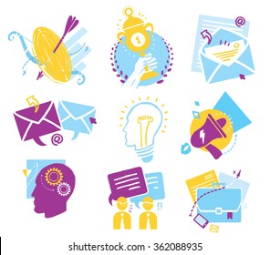 Big set Vector business icons. Vintage style.