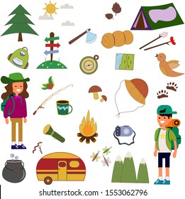 Big set of vector camping elements. 