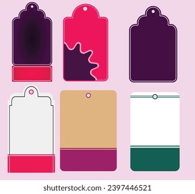 Big set of vector cardboard gift tags name card, discount label, Kraft paper or cardboard label for gift wrapping in retro style vector illustration,