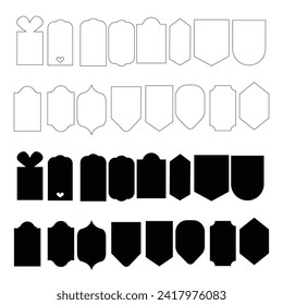 Big set of vector cardboard gift tags, name card, discount label. Templates for cookie cutters or vintage labels. Kraft paper or cardboard label for gift wrapping in retro style. Sticker template.