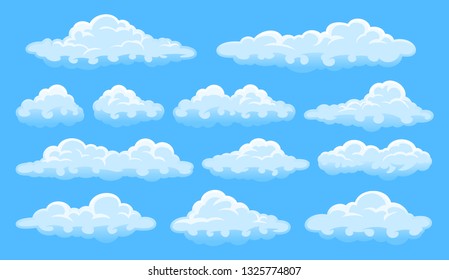 Big set of vector cartoon clouds. 12 different cloud.