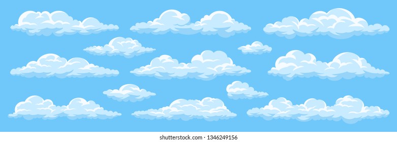 Big set of vector cartoon clouds. 13 different clouds.