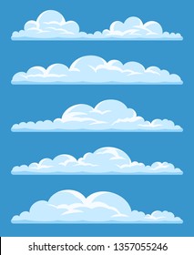 Big set of vector cartoon clouds. 5 different cloud.