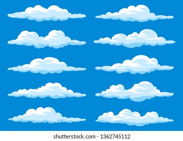 Big set of vector cartoon clouds. 10 different cloud.