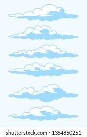 Big set of vector cartoon clouds. 6 different cloud.