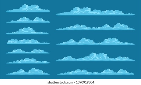 Big set of vector cartoon clouds. 12 different cloud.