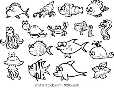 Big set of vector cartoon fishes