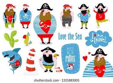 Big set of vector cartoon pirates. pirate Party

