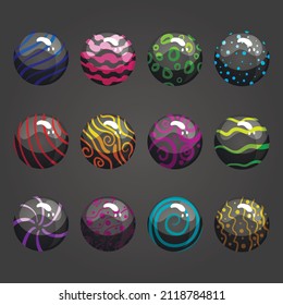 Big set of vector cartoon shiny bubbles. Vector element can be used for game design.