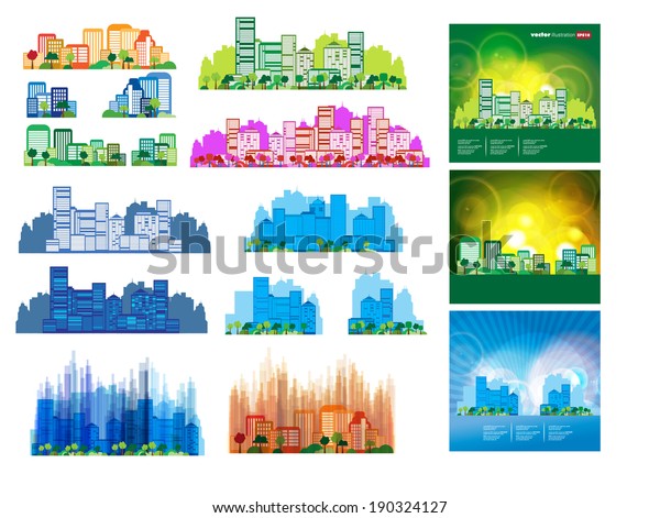 Big Set Vector City Skyline Stock Vector (Royalty Free) 190324127 ...