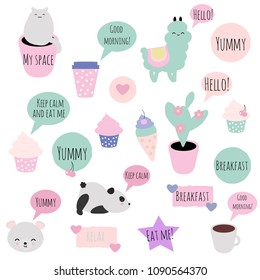 Big set of vector cliparts for scrapbooking, bullet journals, stickers, patches.