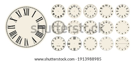 Big set of vector clock faces, watch dials in different styles for watch clock design