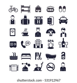 big set of vector color icons for hotel service