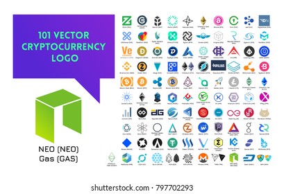 Big set of vector colorful cryptocurrency logo on white background.