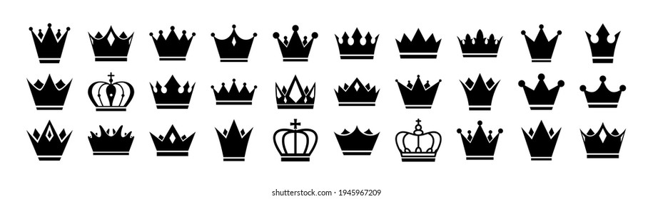 Big set of vector crowns icon. Design elements for use in logos, emblems, badges, stickers. King and Queen crowns collection.