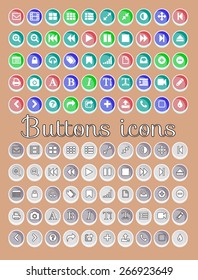 Big set of vector dimensional colored and monochrome buttons or icons