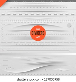 Big set of vector dividers for web design with seamless paper background, eps 10