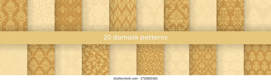 Big set of vector elegant damask patterns. Vintage royal patterns with a label. Seamless vector patterns.