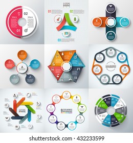 Big set of vector elements for infographic. Template for cycle diagram, graph, presentation and chart. Business concept with 2, 3, 4, 5, 6, 7, 8, 9 and 10 options, parts, steps or processes.