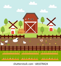 Big set of vector farm elements and ecology background