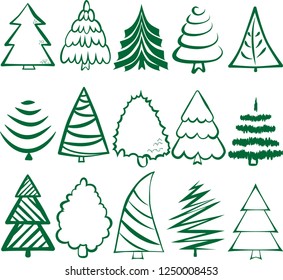 A big set of vector fir trees. Minimalism style. Perfect for Christmas design 