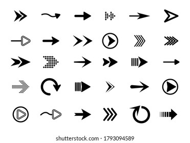 Big set of vector flat arrows isolated on white background. Collection of app sign elements. Collection of concept arrows for web design, mobile apps, interface and more. Vector illustration, eps 10.