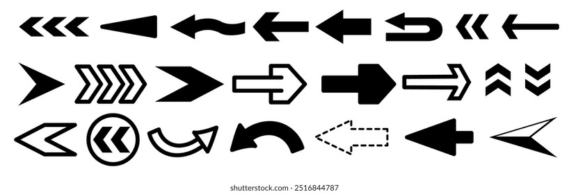 Big set of vector flat arrows. Collection of concept arrows for web design, mobile apps, interface and more. Collection of app sign elements. Vector illustration, eps 10.	