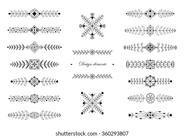 Big set of vector floral ornamental design elements in black and white color