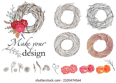 a big set of vector flowers and herbs, create your own wreath