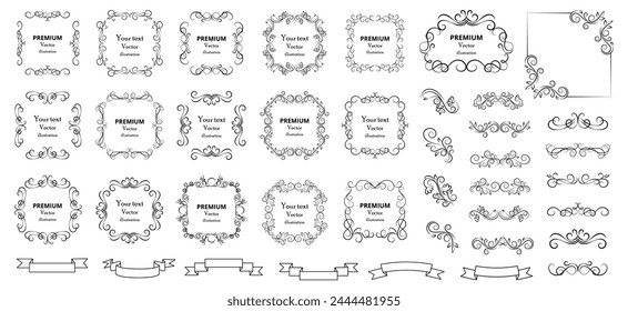 Big set of vector graphic elements for design. Decorative swirls and scrolls, vintage frames , flourishes, labels.