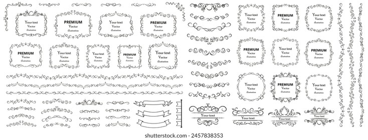 Big set of vector graphic elements for design. Decorative swirls or scrolls, vintage frames , flourishes, labels and dividers. Retro vector illustration.