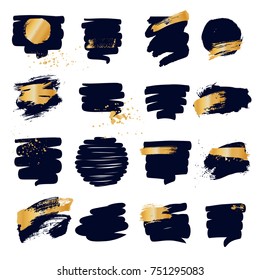 Big set of vector grunge black and white paint brush spot isolated on white background. Freehand drawn sketch illustration.
