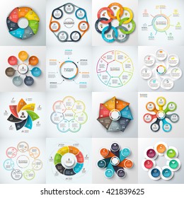 Big set of vector heptagons, circles and other elements for infographic. Template for cycle diagram, graph. Business concept with 7 options, parts, steps.