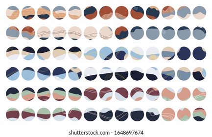 Big set vector highlight covers. Color hand drawn abstract backgrounds. Round templates for social media stories. Mockup for bloggers