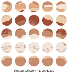 Big set vector highlight covers. Color hand drawn abstract backgrounds. Round templates for social media stories. Mockup for bloggers