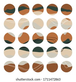 Big set vector highlight covers. Color hand drawn abstract backgrounds. Round templates for social media stories. Mockup for bloggers