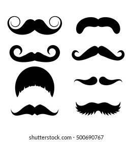 Big set of vector hipster mustache. Collection of cartoon barber silhouette hairstyle . Various types of whiskers