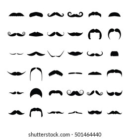 Big set of vector hipster mustache. Collection of cartoon barber silhouette hairstyle . Various types of whiskers