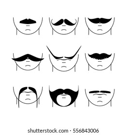 Big set of vector hipster mustache. Collection of cartoon barber silhouette hairstyle . Various types of whiskers