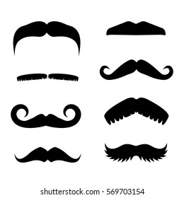 Big set of vector hipster mustache. Collection of cartoon barber silhouette hairstyle . Various types of whiskers