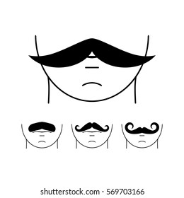 Big set of vector hipster mustache. Collection of cartoon barber silhouette hairstyle . Various types of whiskers