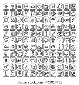 Big set of vector icons in doodle style
