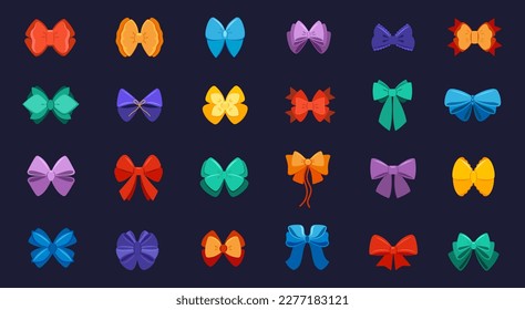 The big set of vector illustration bows in the colorful. The decorative graphic 