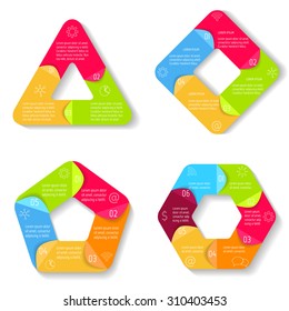Big set of vector infographic diagrams. Connected charts with 3, 4, 5, 6 options. Paper progress steps for tutorial. Business concept sequence banners. EPS10 workflow layout collection.