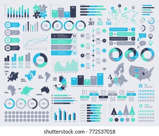 Big set of vector infographic elements with maps and icons.