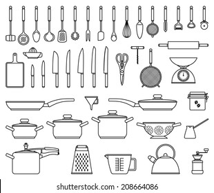 Big set of vector isolated kitchen tools and utensil