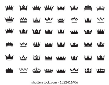 Big Set of vector king crowns icon on black background. Vector Illustration. Emblem and Toyal symbols.