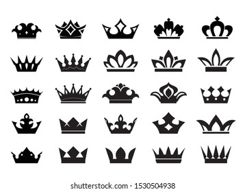 Big Set of vector king crowns icon on white background. Vector Illustration. Emblem and Royal symbols.